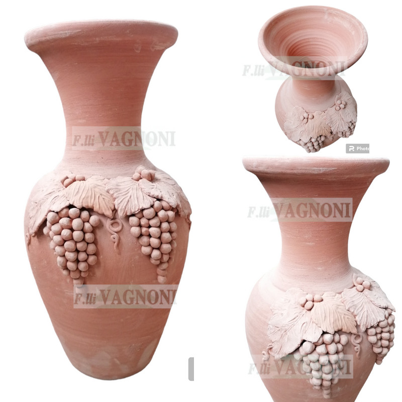 ANFORA VASO CM. 80 IN TERRACOTTA TOSCANA CON UVA FATTA A MAN